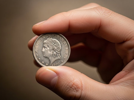 Woman's hand holding a coin