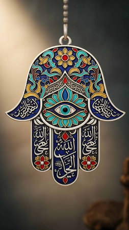 Ornament in form of mandala with Hamsa hand.
