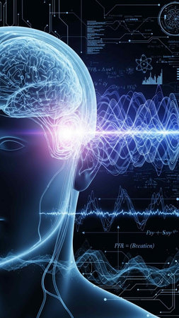 Digital illustration of brain in color background. Future technology concept