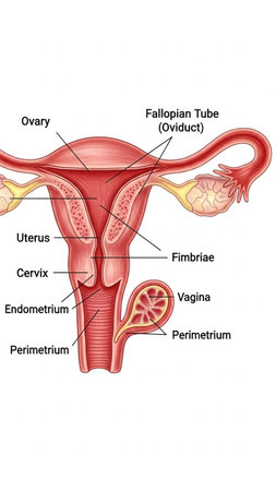 Diagram showing the structure of the female uterus and ovaries.