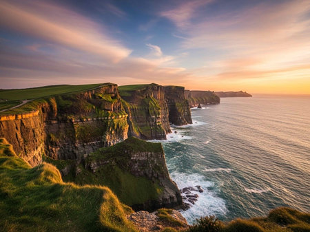 Cliffs of Moher at sunset, County Clare, Ireland.の写真素材