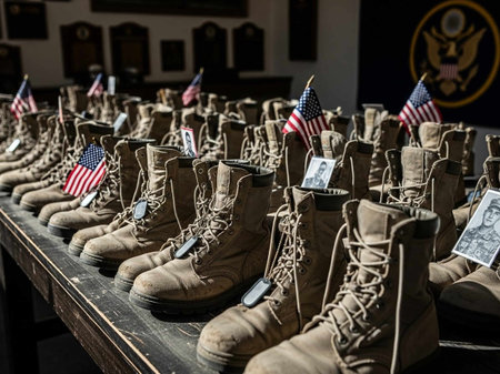 Display of military boots in Vancouverの写真素材