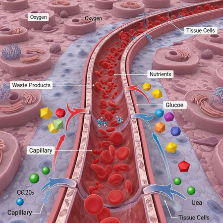 Blood flow in human body, 3D illustration showing blood circulation process