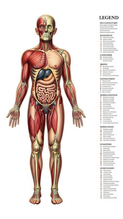 Human Anatomy - Male Muscles Anatomy with Infographic Posterの写真素材