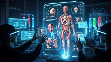 Medical technology concept with 3d rendering human body anatomy in hologramの写真素材