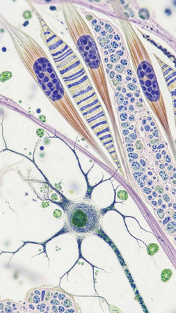 Histopathology under microscope view for education in laboratory.