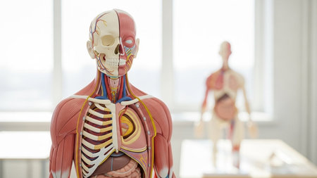 Human skeleton model in modern medical laboratory. 3d render, 3d illustration