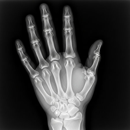 X-ray of human hand on black background, clipping path includedの写真素材