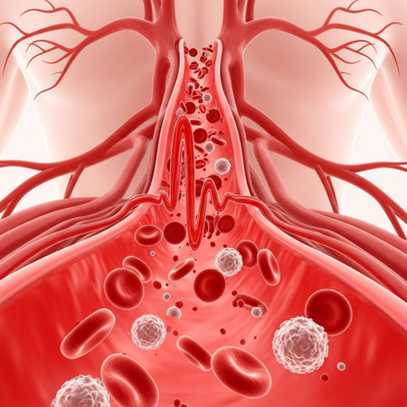 Blood clot in human body with red blood cells. 3D illustration
