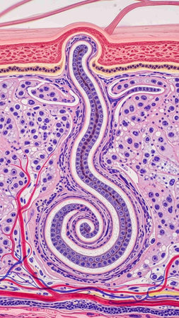 Structure of the pancreas in red and blue colors.の写真素材