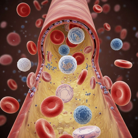 3D illustration of blood cells in human body with red blood cells