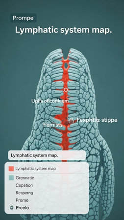 Digital composite of highlighted lymphatic system and medical card against blue background with vignetteの写真素材