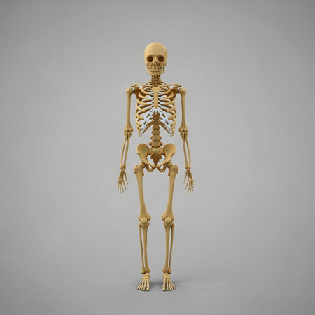 Human skeleton isolated on gray background. 3d render.の写真素材