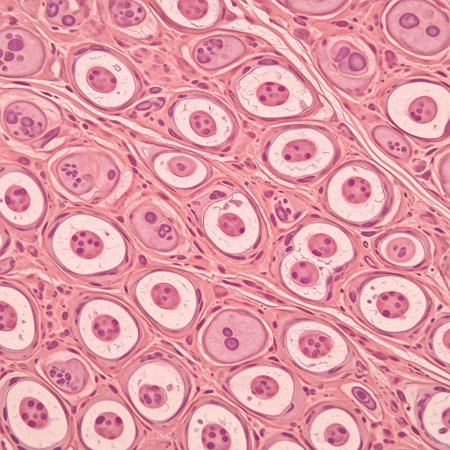 Cross section of human skin under microscope view for education in laboratory.の写真素材