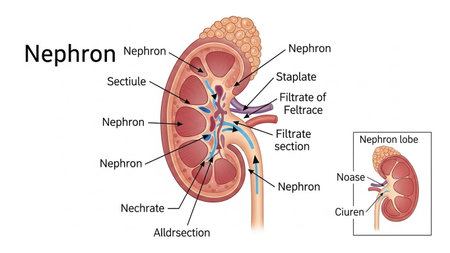 Anatomy of the human kidney. Vector illustration on white background.の写真素材