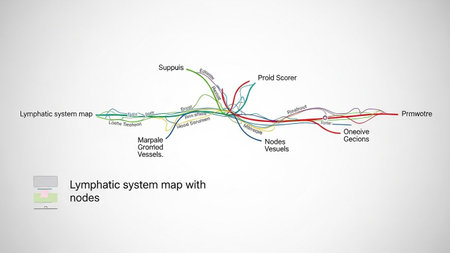 Illustration of a lymphatic system map with nodesの写真素材