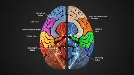 Human brain anatomy on black background. 3D rendering. Elements of this image furnished by NASAの写真素材