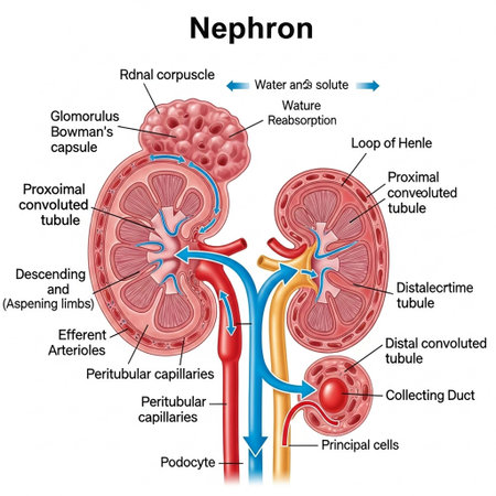 Human kidney anatomy on white background, 3D illustration, horizontal.の写真素材