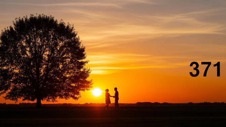 Silhouette of a young couple in love against the background of a beautiful sunsetの写真素材
