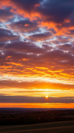 Beautiful sunset over the field. Beautiful sky with clouds. Landscape.の写真素材