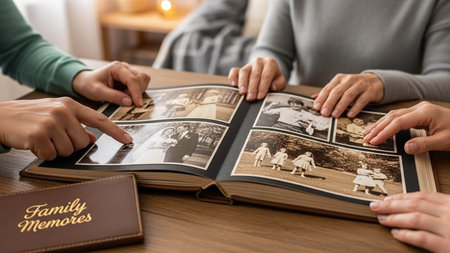 Elderly couple reading book at table in living room, closeupの写真素材