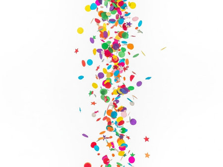 Colorful confetti isolated on white background. Festive decoration.の写真素材