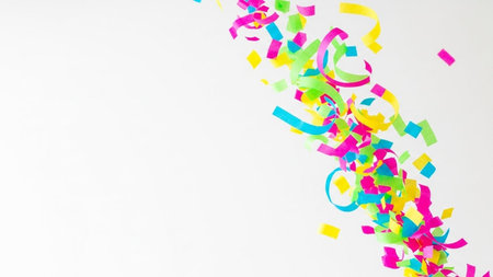 Colorful confetti on a white background. Festive background.の写真素材