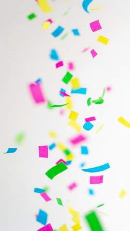Colorful confetti on white background. Festive celebration concept.の写真素材