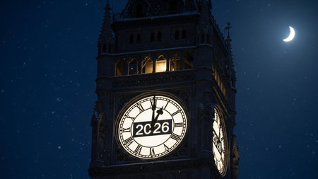 Clock Tower at Night in London, England, United Kingdom, Europeの写真素材