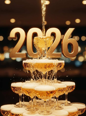 Champagne glasses with number 2016 on blurred backgroundの写真素材