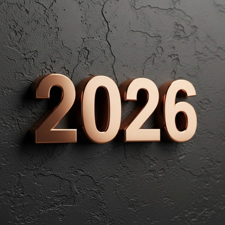 New Year 2016. 3D illustration. Golden numbers on a black textured wall.の写真素材