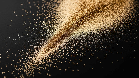 Golden glitter on a black background. 3d rendering, 3d illustration.の写真素材