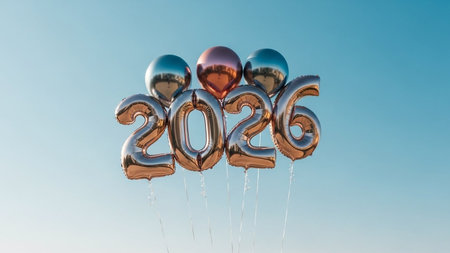 New Year 2016 balloons with blue sky background. 3D Renderingの写真素材