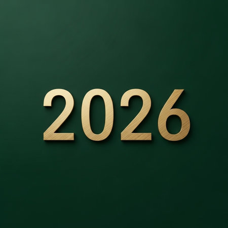 Wooden number 2026 on green chalkboardの写真素材