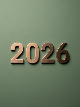 New Year's card with the numbers 2026 on a green background.の写真素材