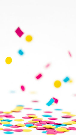 Colorful confetti on a white background. Festive background.の写真素材