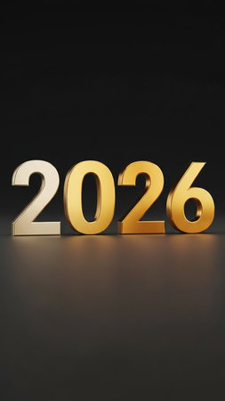 New Year 2026 - Gold numbers on black background. 3D renderingの写真素材