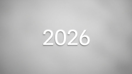 New Year - white 3D text on gray background with shadowの写真素材