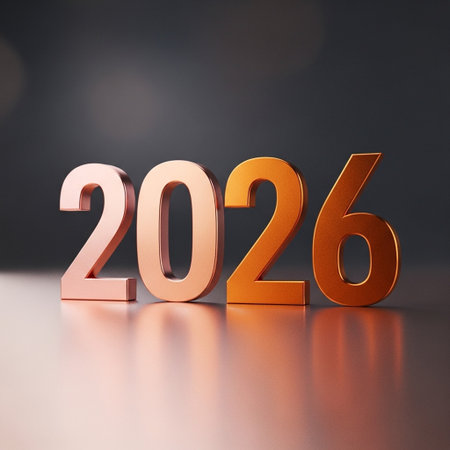 New Year. 3D illustration. Golden numbers on a gray background.の写真素材