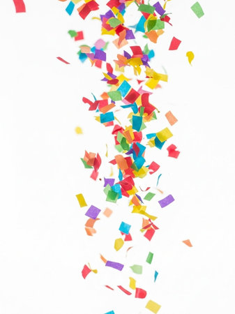 Colorful confetti on a white background. Festive background.の写真素材