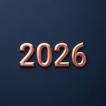 New Year gold foil numbers on blue background. 3D Renderingの写真素材