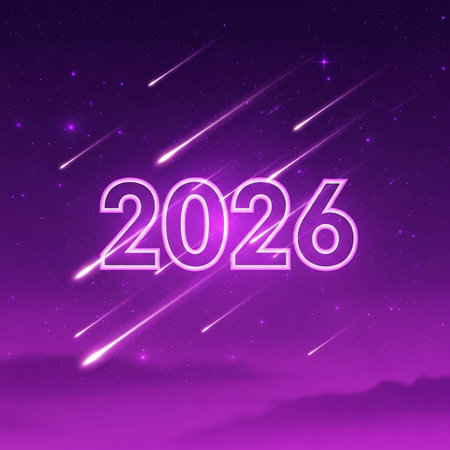 Happy New Year. Vector illustration of neon lights and stars.の写真素材