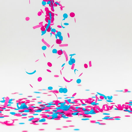 Colorful confetti on a white background. Festive background.の写真素材