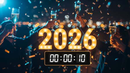 People clinking glasses with champagne and celebrating new year eve.の写真素材