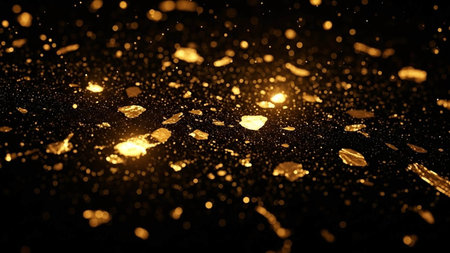 golden glitter confetti on black background. Luxury holiday background.の写真素材