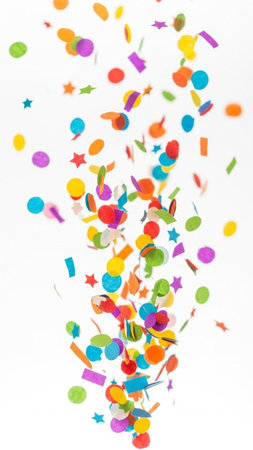 Colorful confetti on a white background. Shallow dof.の写真素材