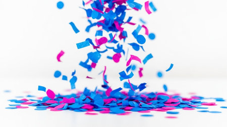 Colorful confetti on a white background. Festive background with confetti.の写真素材