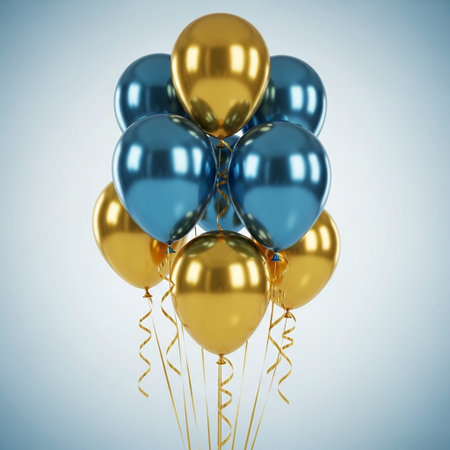Party balloons with ribbons. 3d illustration, clipping path includedの写真素材