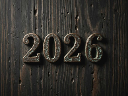 Wooden door with the number of year 2026. Toned.の写真素材