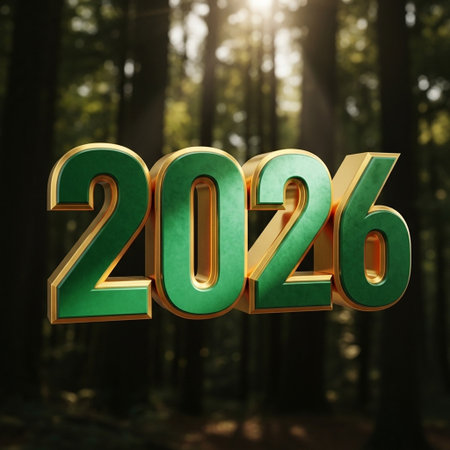 Happy New Year 2016. 3D illustration. Golden numbers 2016 in the forest.の写真素材